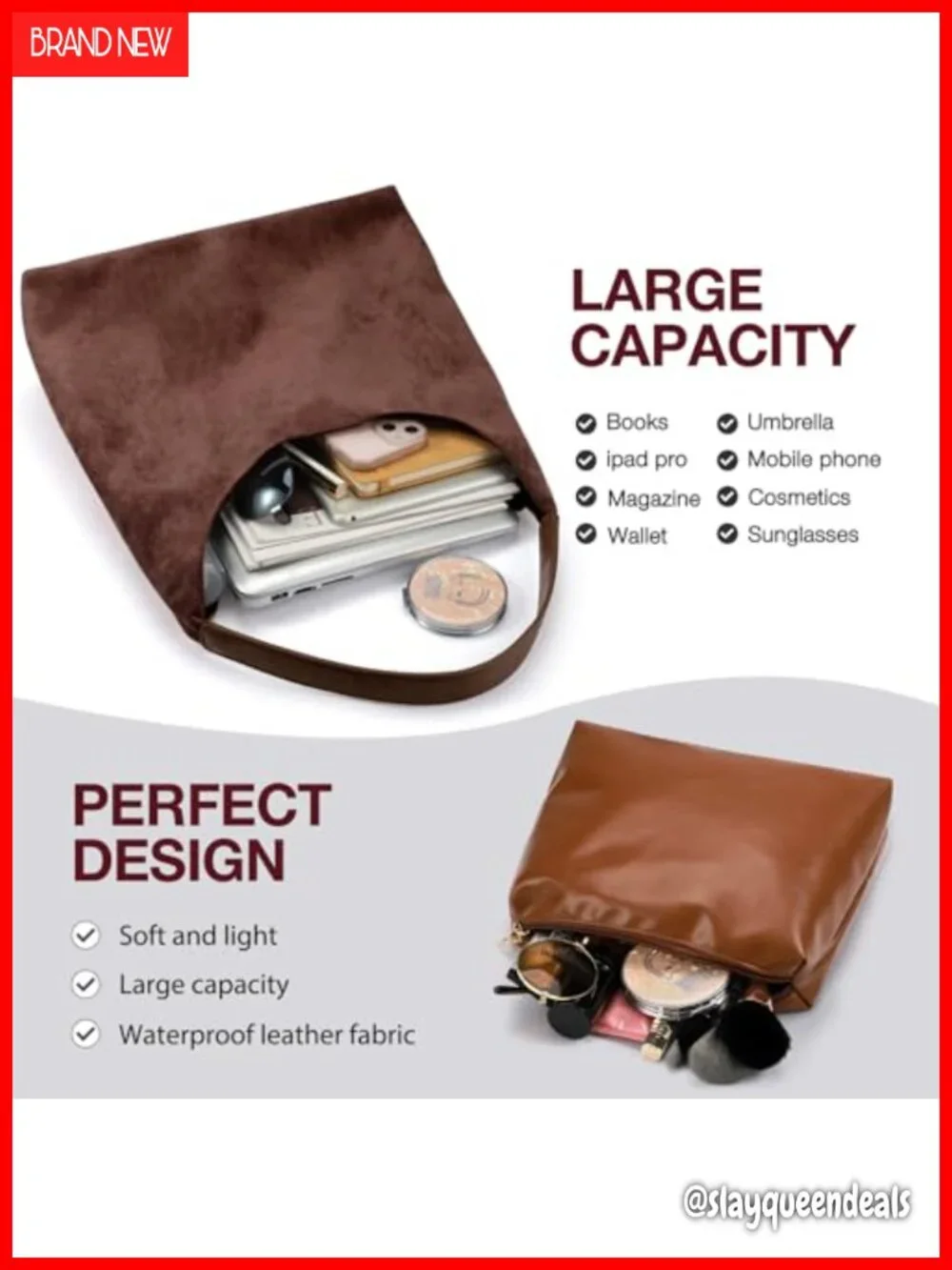 Vegan Leather 2-Piece Purse Set, Slouchy Hobo & Tote Bags